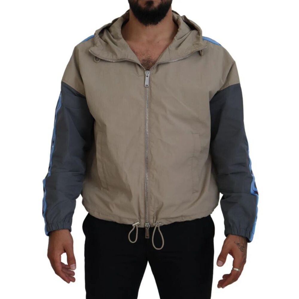 Dsquared² Brown Gray Sleeves Hooded Full Zip Men's Jacket